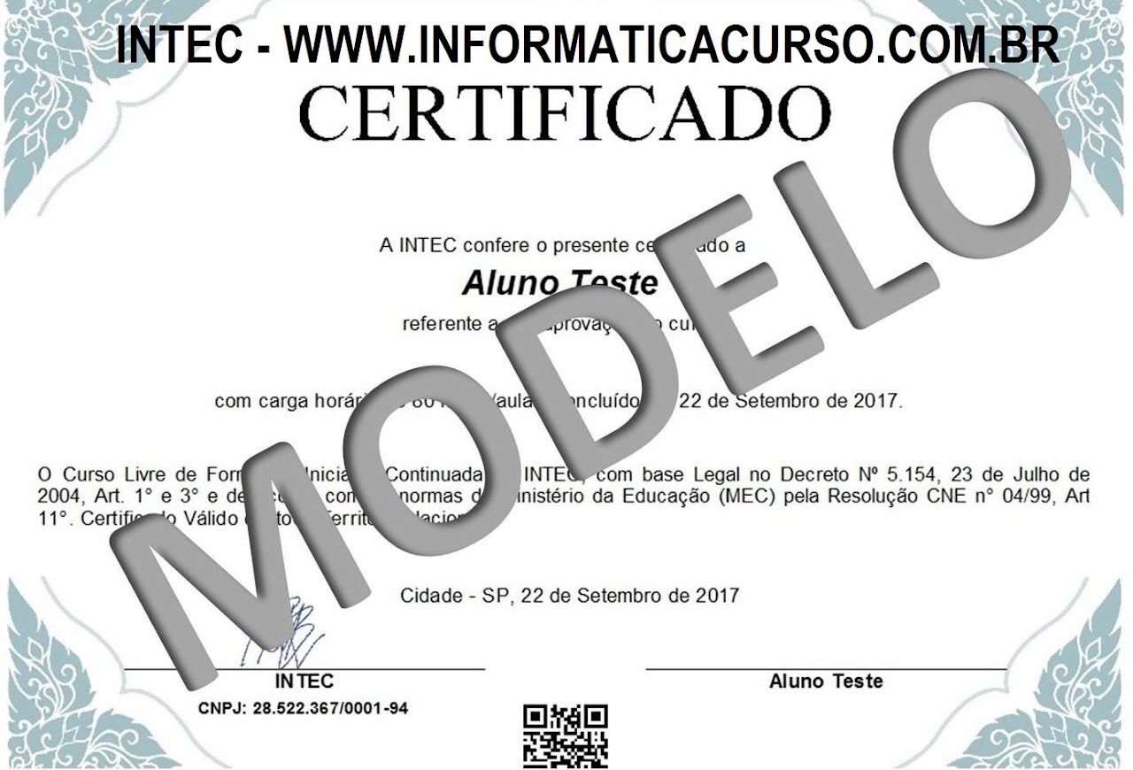Modelo do Certificado de Conclusão Frente