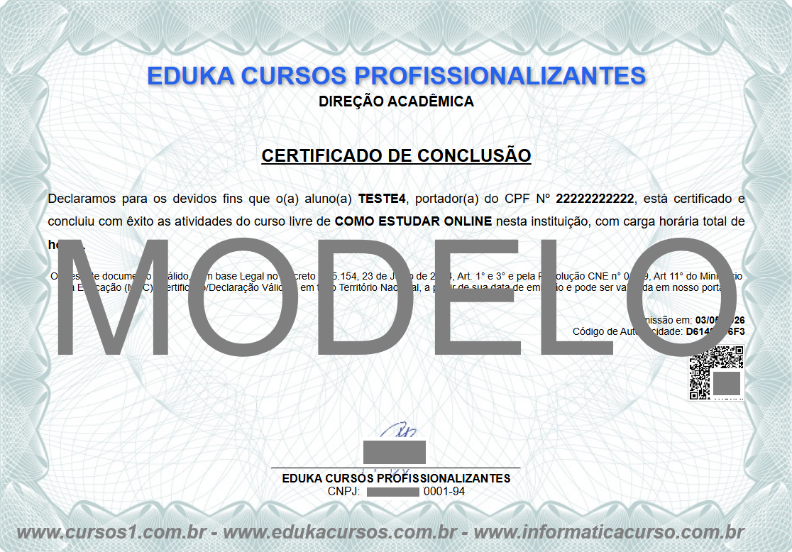 Modelo do Certificado de Conclusão Frente